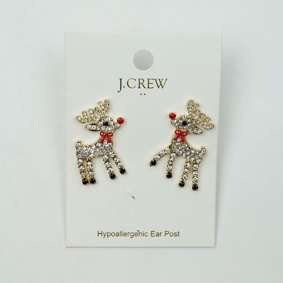 New JCREW Pavé Reindeer Statement Earrings $44 CE750 - Picture 2 of 2